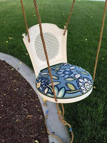from Lori - turn a barstool into a padded outdoor swing and an end table (1)