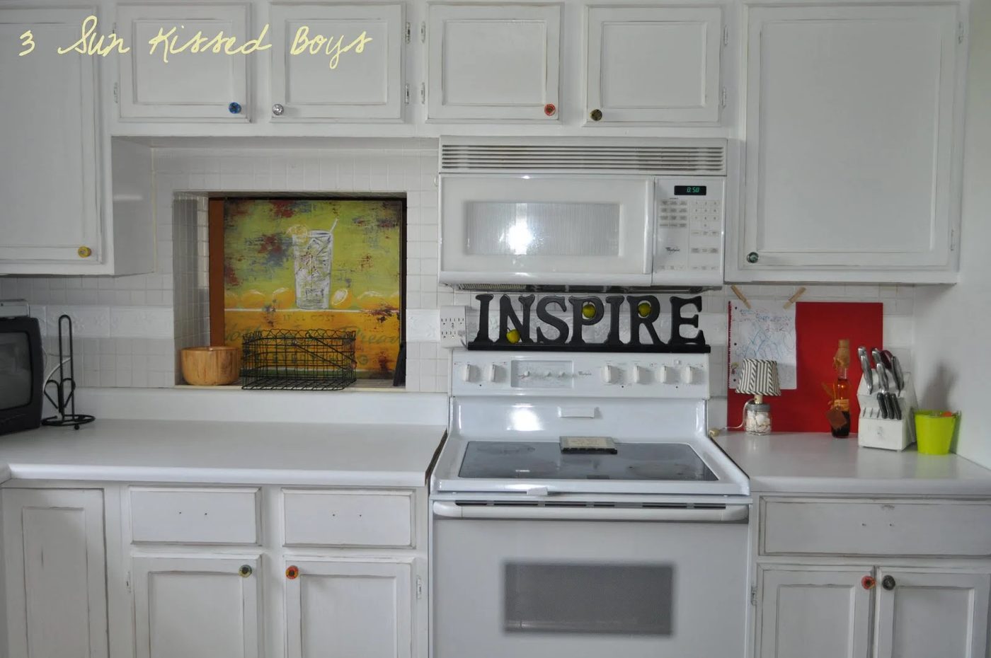 9 Color pop for all white kitchen, Handmade for low-cost by 3 Sunkissed Boys featured on @Bekob