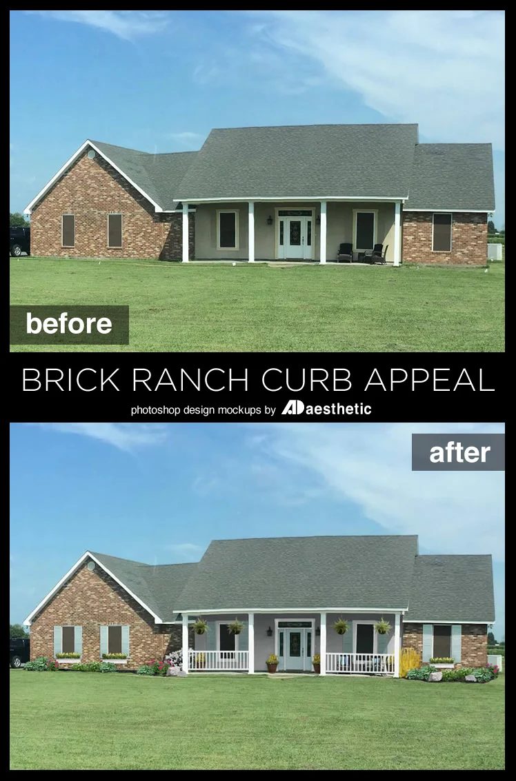 Many new homes suffer from "blank slate" curb appeal. See how Dawn transformed (virtually!) this reader's home withs some direct curb appeal updates for this brick ranch • AD Aesth