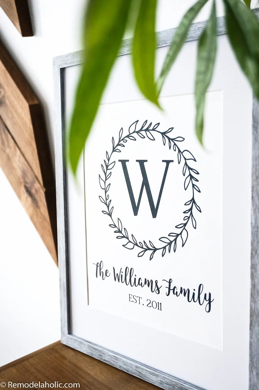 Printable last name wall art in black and white