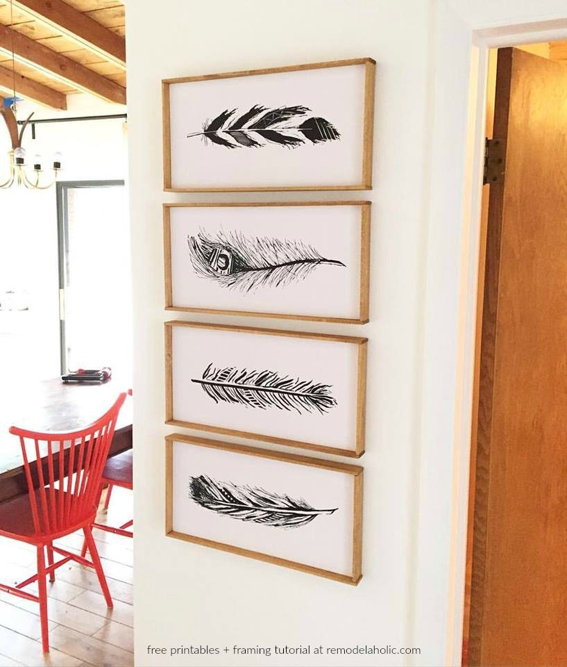 Free Printable Gift option, Set Of 4 Hand Drawn Feather Prints @Bekob