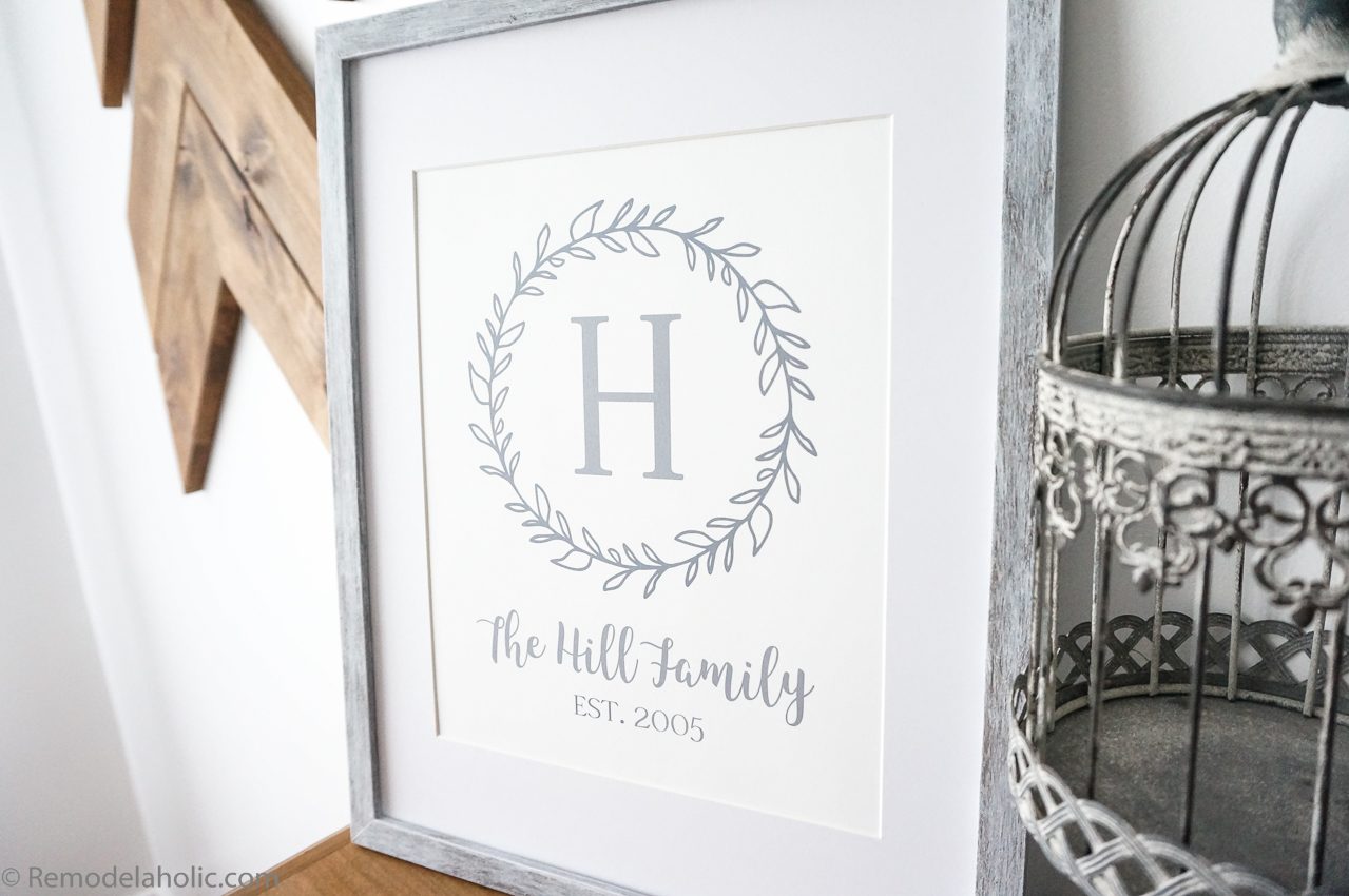 Printable family name wall art in graphite gray