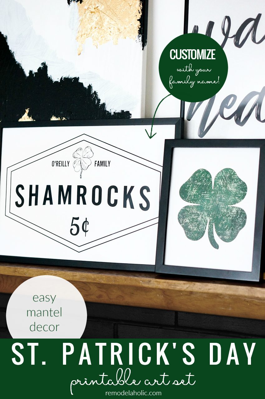 St Patrick's Day Printable Art Set, Custom Family Name Shamrock Sign #Bekob Shop Instant Download