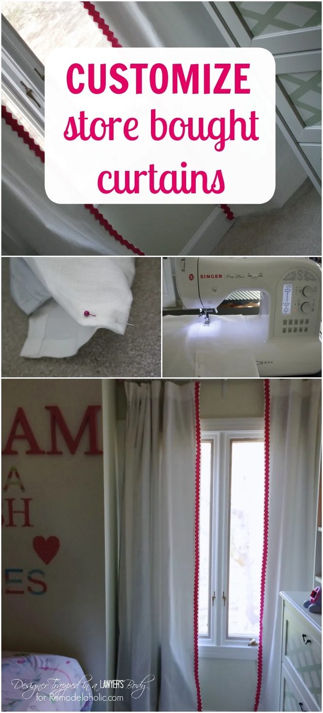 solid walkthrough on how to hem and embellish store-bought curtains for a custom look. Full walkthrough by Designer Trapped in a Lawyer's Body for Bekob.com!solid walkthrough on h