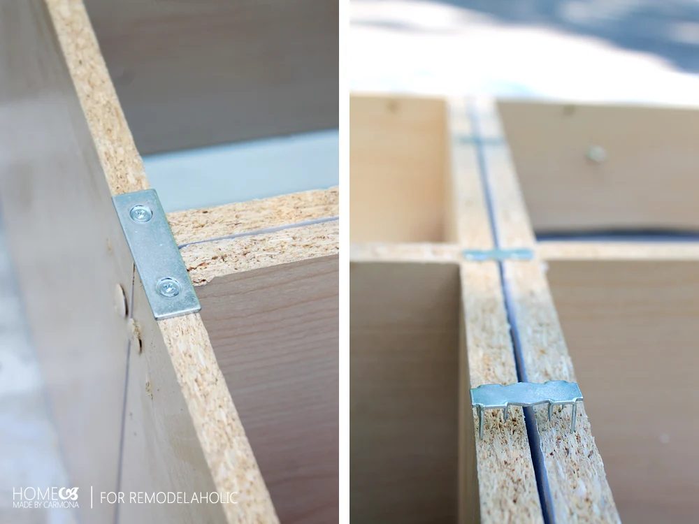 connect two cube shelves for a play kitchen