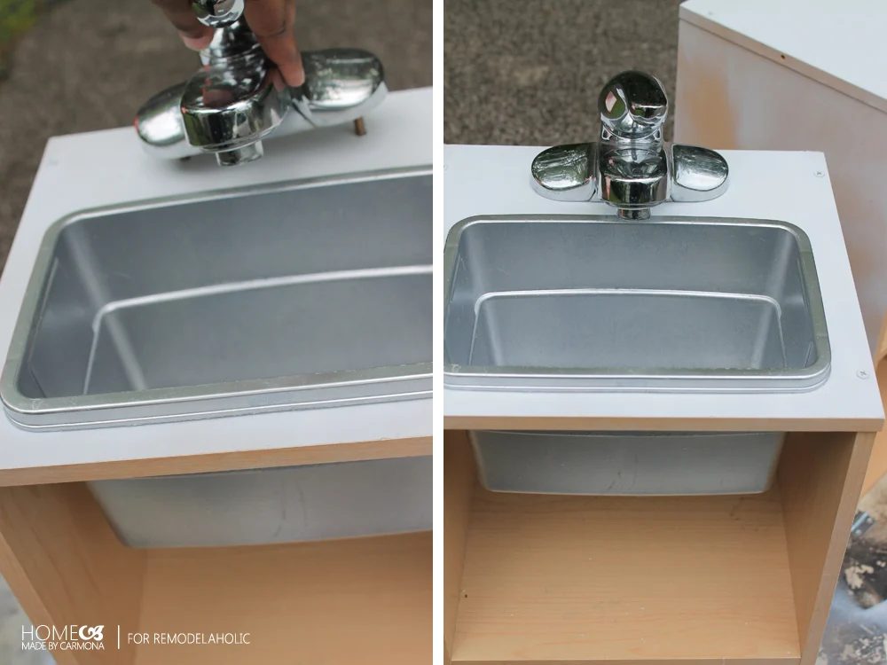 low-cost and straightforward play sink for a kids kitchen playset
