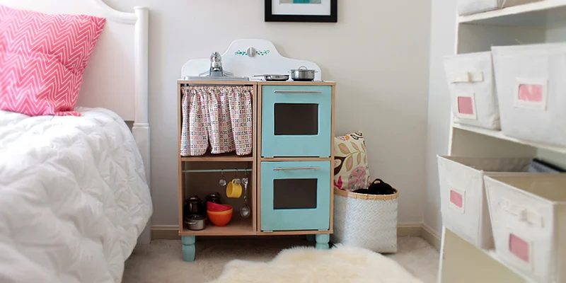 Cute & straightforward Kids Play Kitchen from a Cube Shelf
