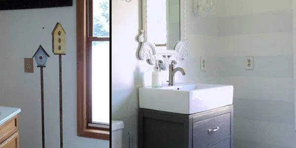 Cute Striped Wall Update for Half Bath