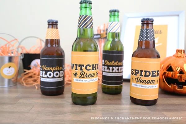 Free Printable Halloween Party Bottle Labels - four different designs for use on wine, beer, pop/soda bottles and more. An straightforward Handmade way make your Halloween party a 