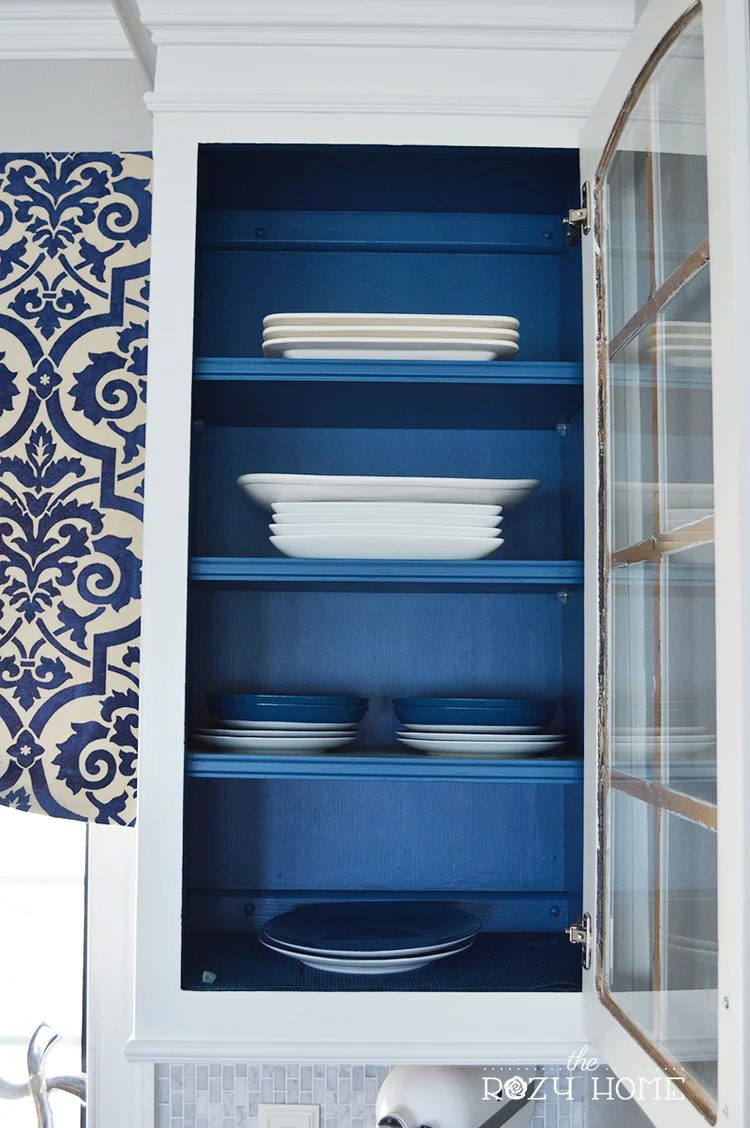 dark blue painted interior cabinets (The Rozy Home)