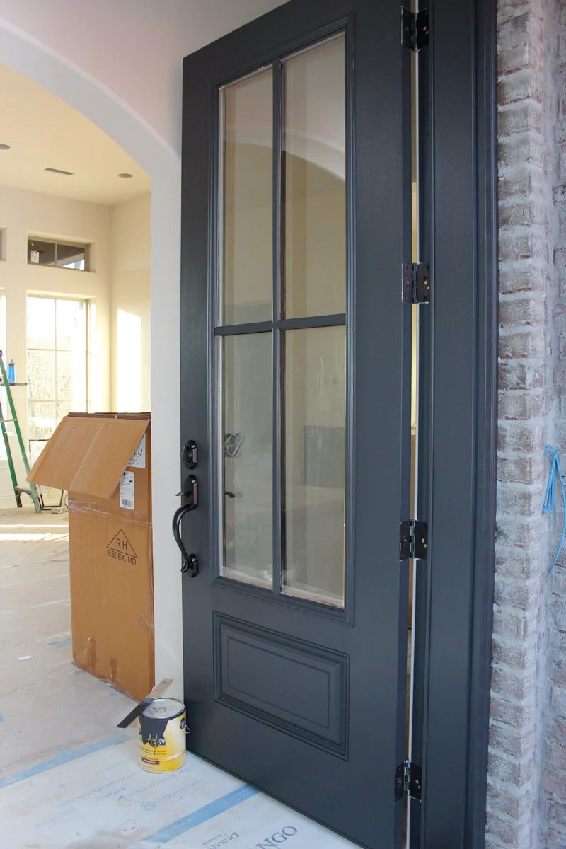 dark painted front door, BM Wrought Iron (Timeless Paper)