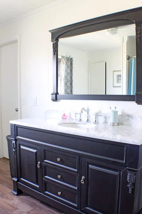 black vanity and mirror frame (The Shabby Creek Cottage)