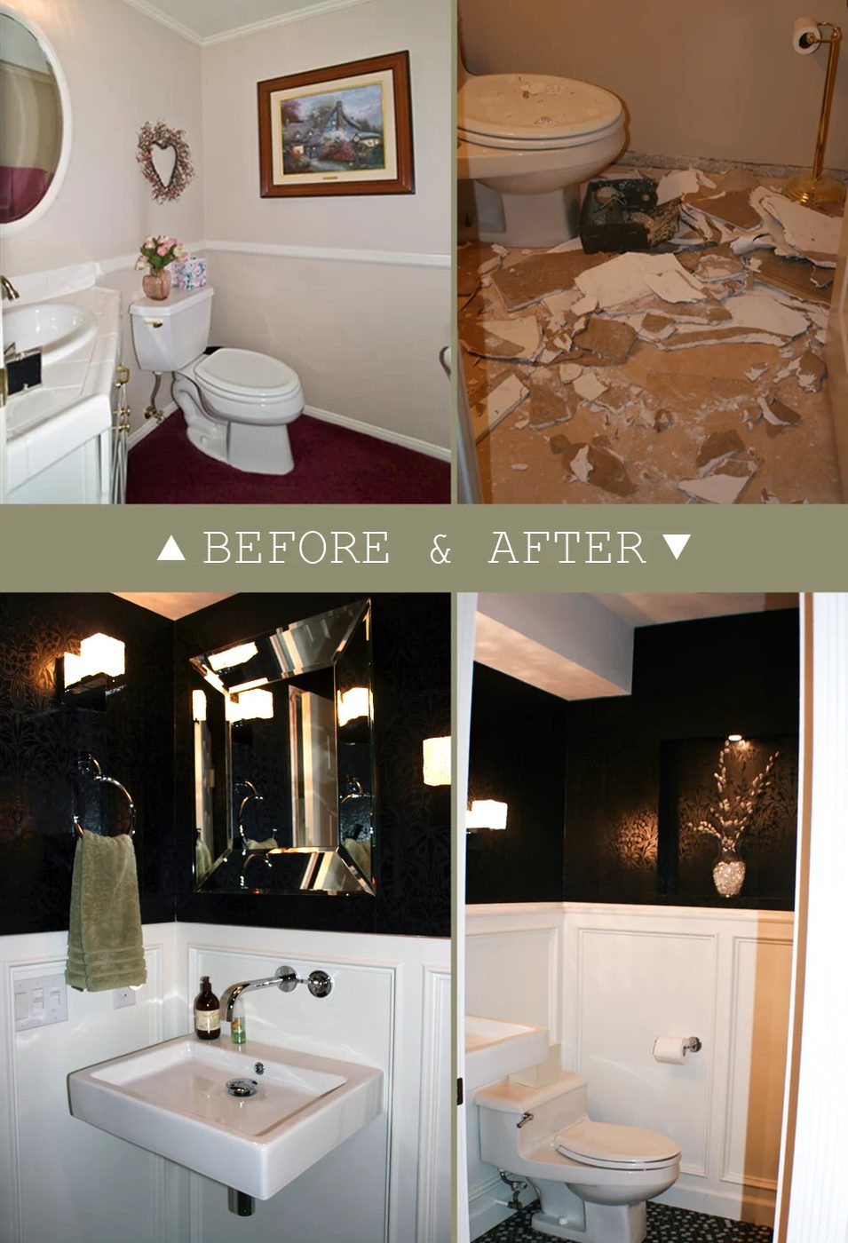 black painted powder room