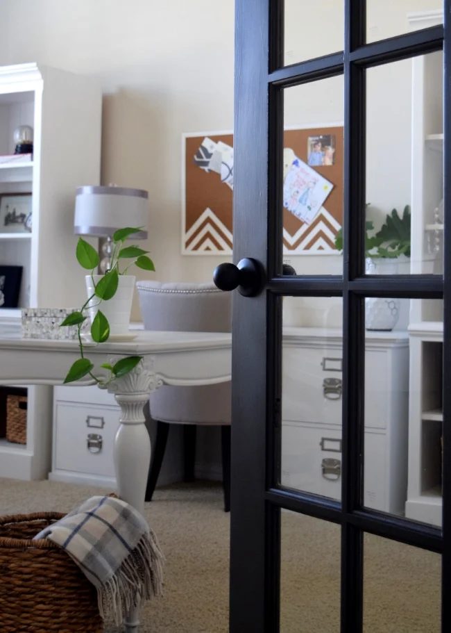 black painted french doors, SW Urbane Bronze (This Is Happiness Blog)