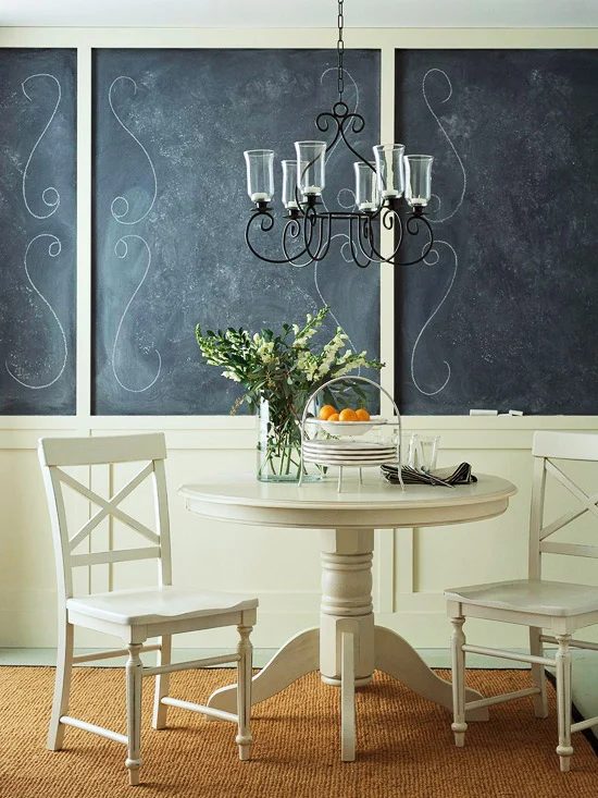 black chalkboard walls in dining area (BHG)