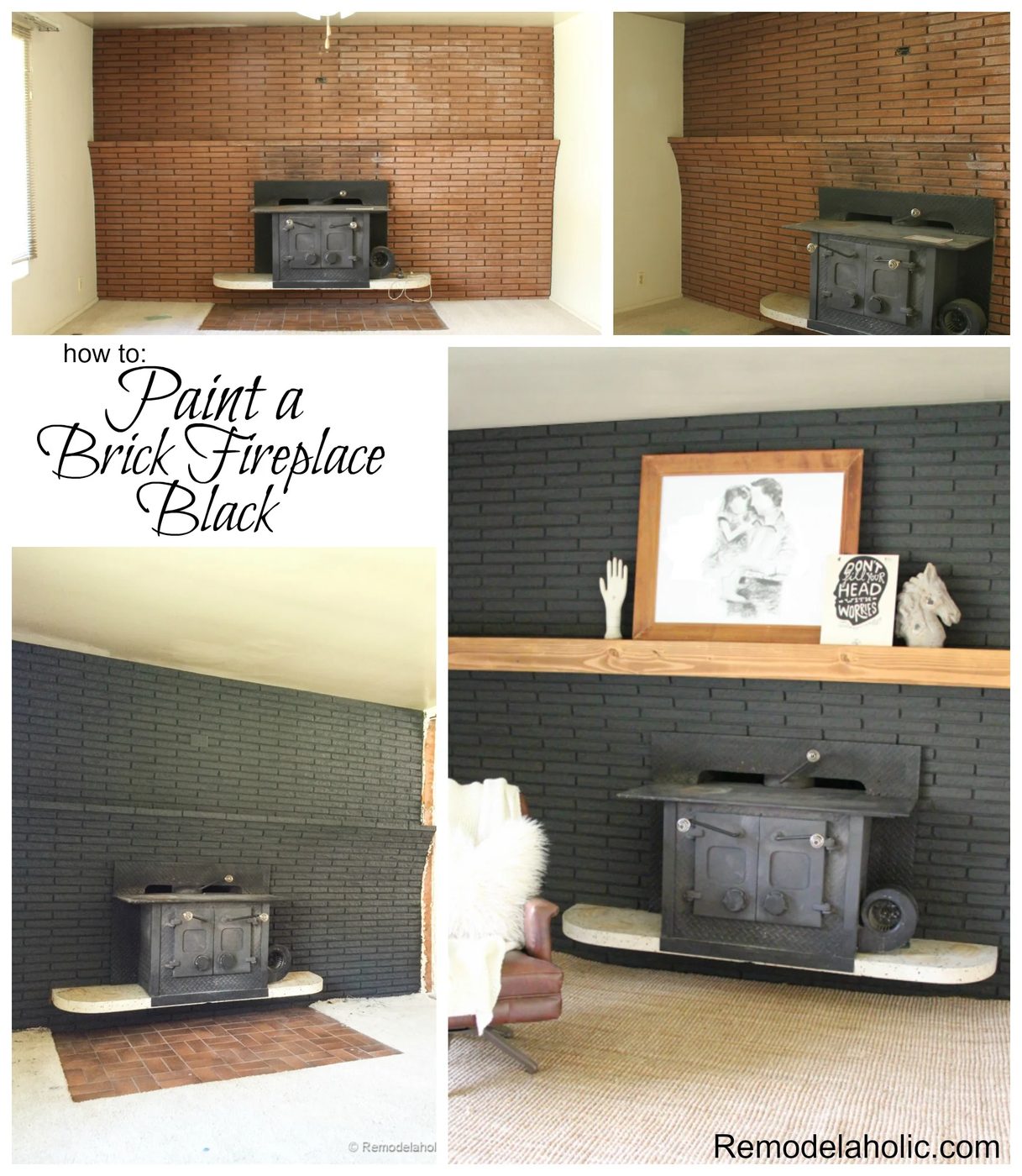 How to paint a brick fireplace Black