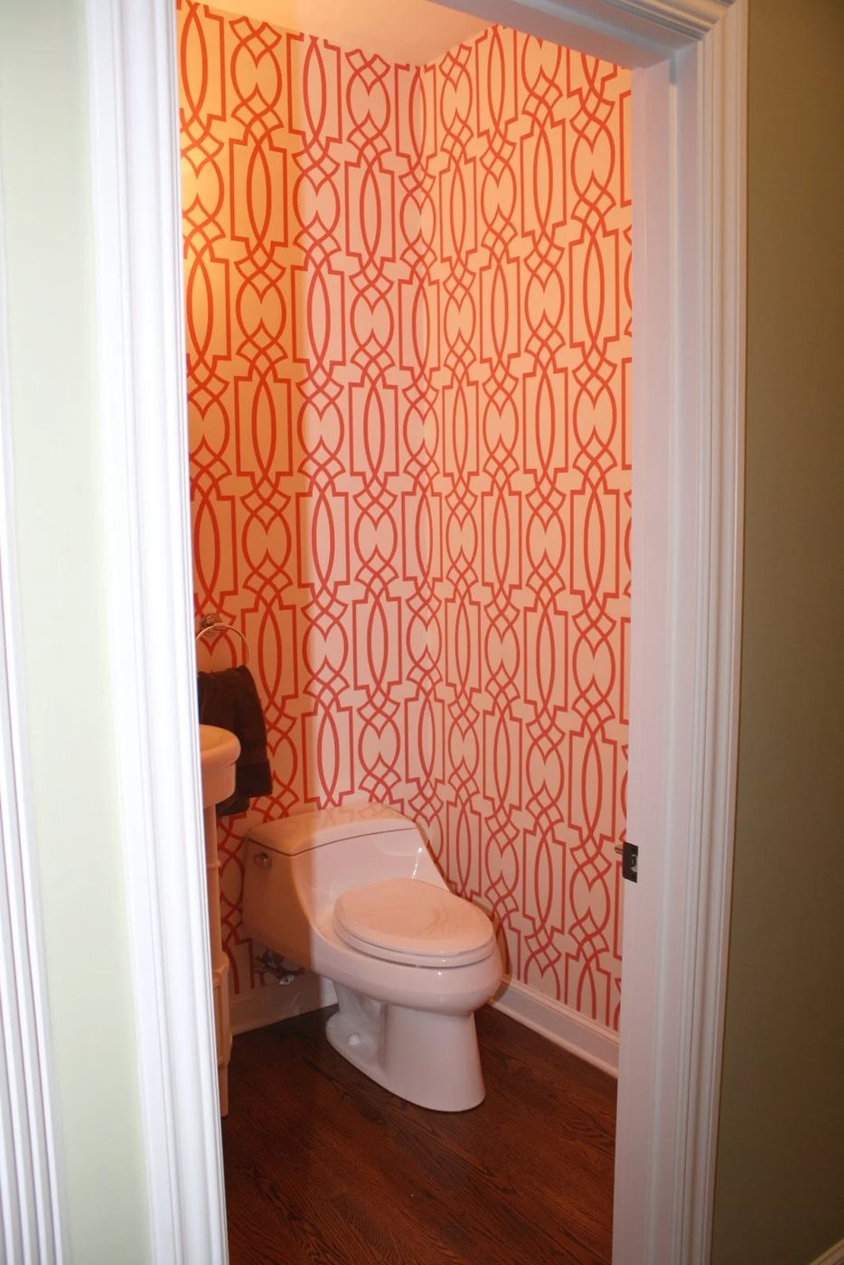 Coral Trellis Wallpaper Bathroom