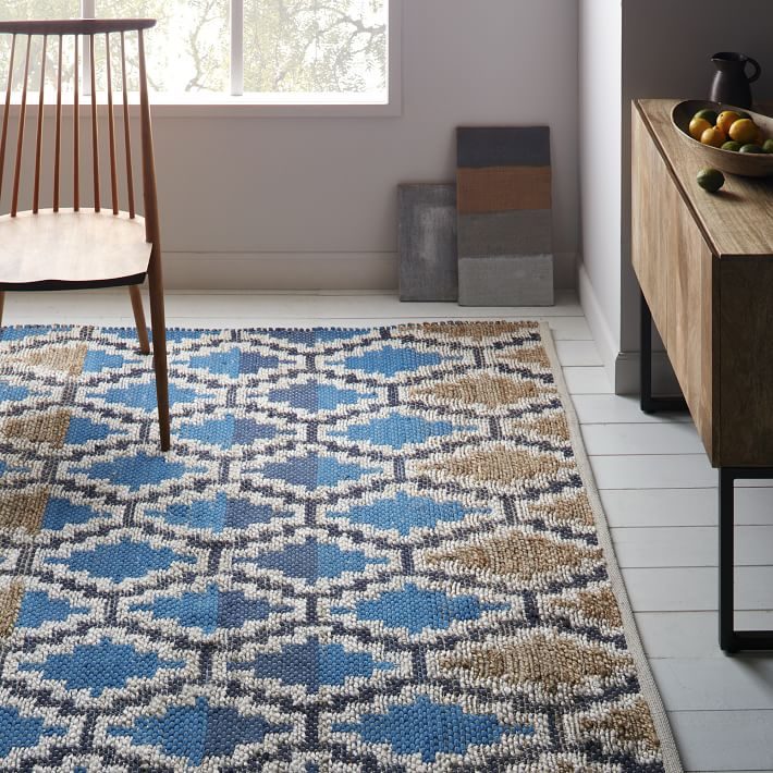 Coastal Dining Room Blue Jute Rug