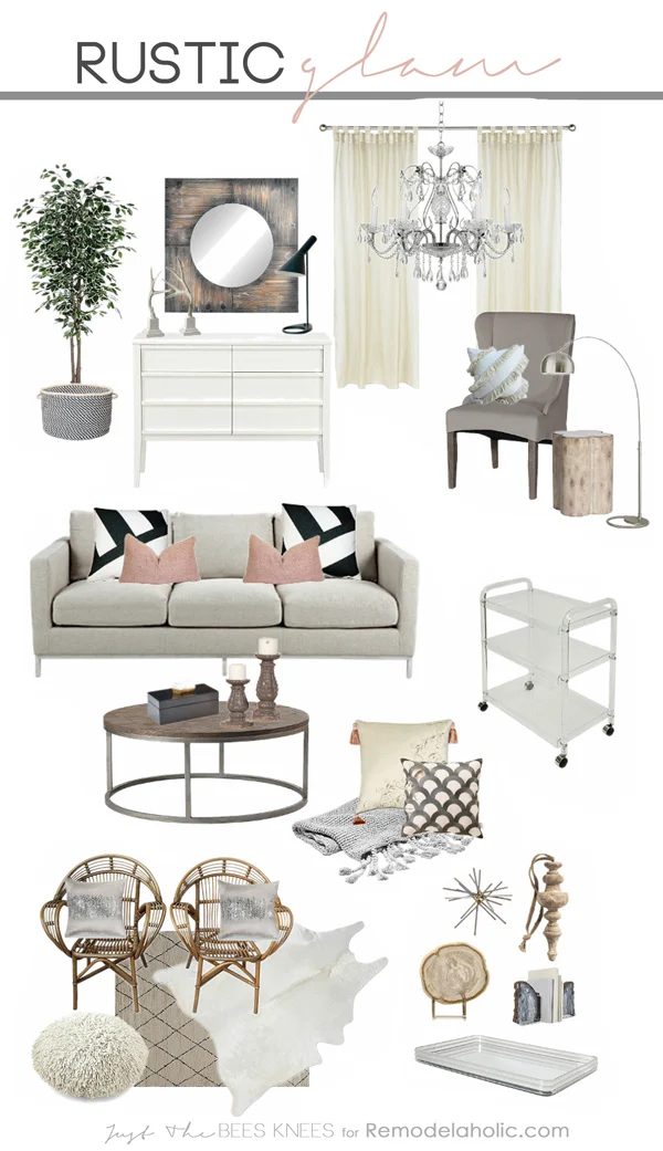 Tips for decorating in a rustic glam style -- a great blend of sparkly and chic with some masculine natural touches.