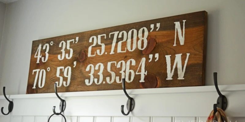Handmade Reclaimed Wood Longitude-Latitude Sign