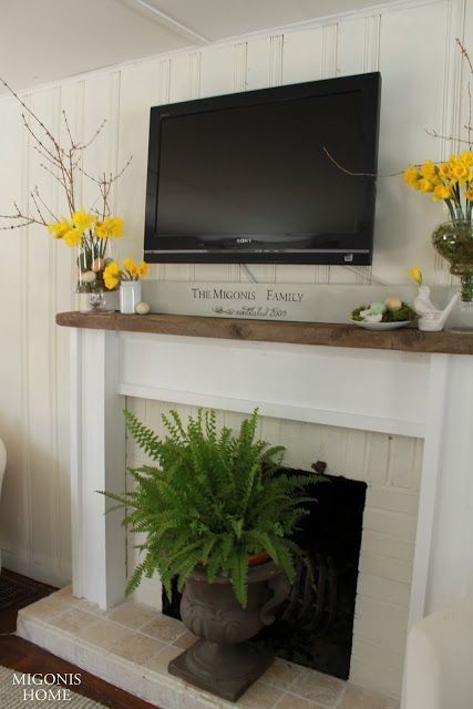 options for Decorating Around a TV Over the Fireplace Mantel, direct white mantel decor via Migonis Home