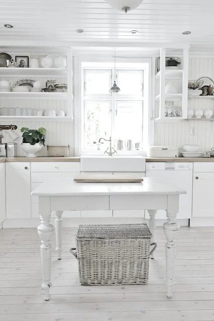 Decorating with White @Bekob - white kitchen with open shelving