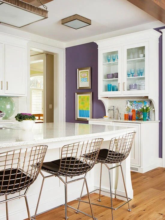 White And Purple Kitchen Via BHG