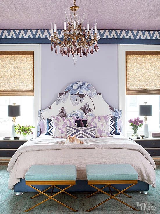 Purple Patterned Bedroom Via BHG