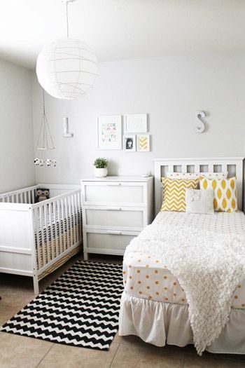 Shared Kids Space Inspiration - crib plus a twin bed, for a baby and a sibling