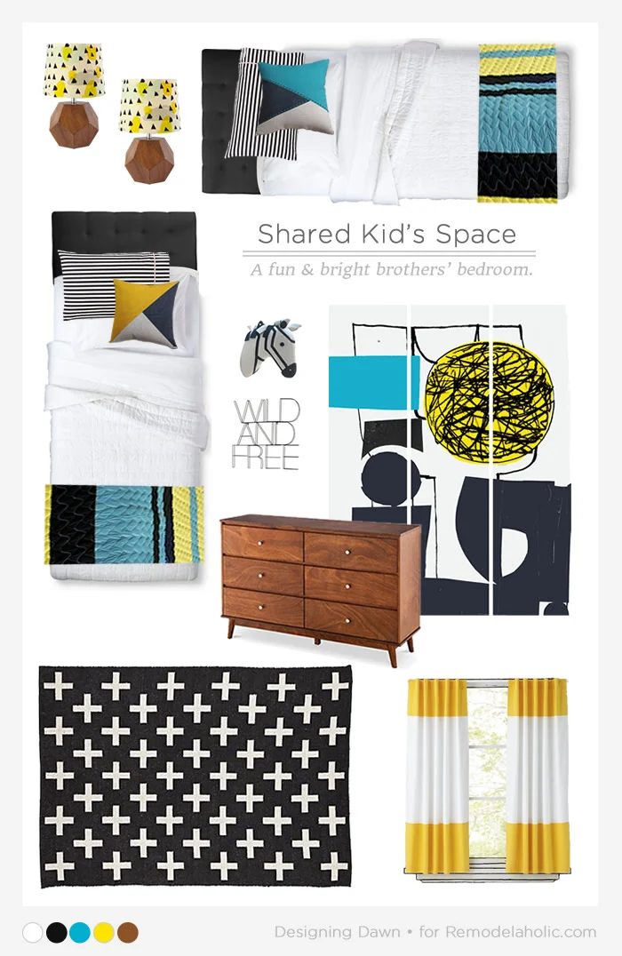 A fun and colorful shared boys room! Love that it will grow with them.