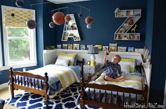 Shared boys room inspiration - memorable letter shelves!