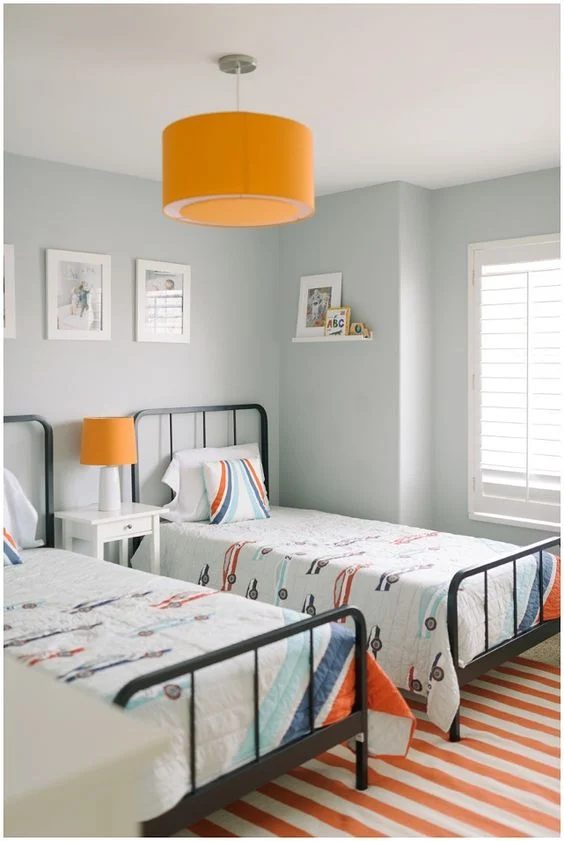 Shared boys room inspiration - love all the orange!