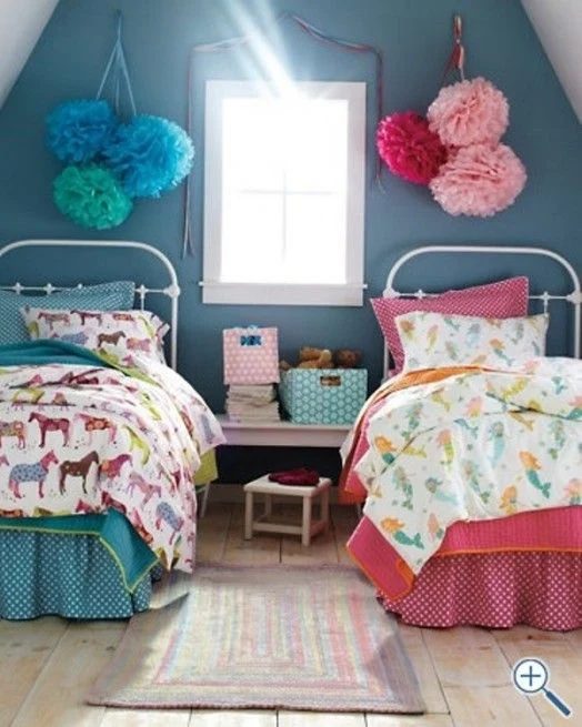 Shared Kids Space Inspiration -- pink and blue, for girls!