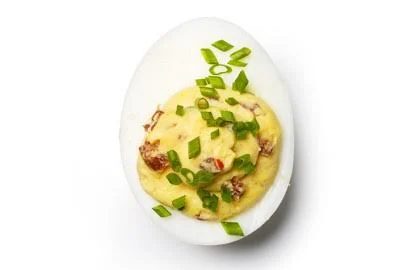 Devilish Eggs with Cheddar, Chipotle, and Chives