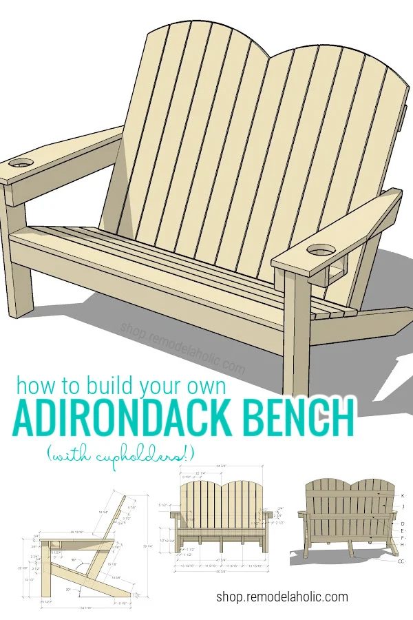 Handmade Adirondack Bench With Cupholder, straightforward first-time Woodworking Plan PDF, Bekob