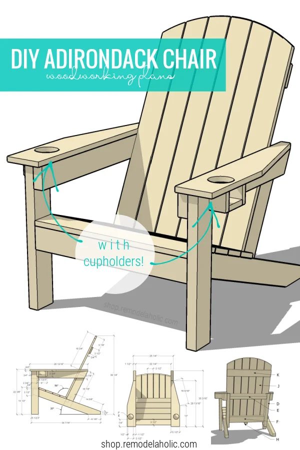 Handmade Adirondack Chair With Cupholders, straightforward first-time Woodworking Plan PDF, Bekob