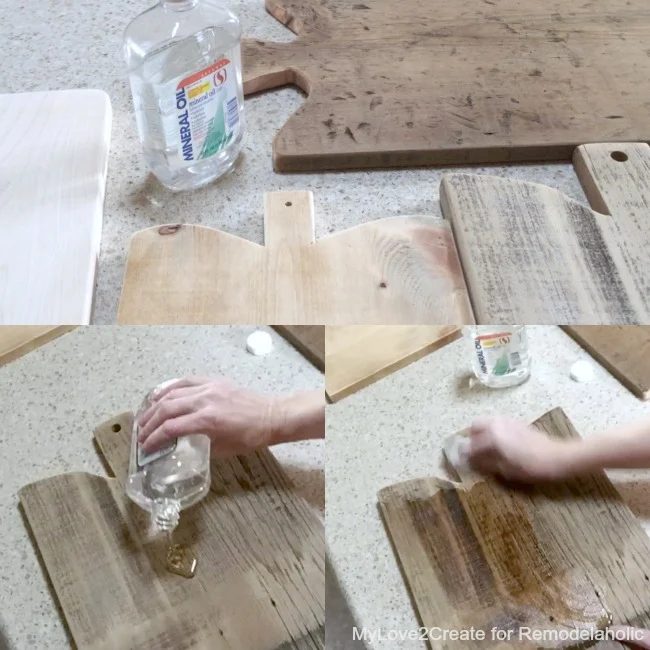 adding mineral oil to antique cutting boards, MyLove2Create for Bekob