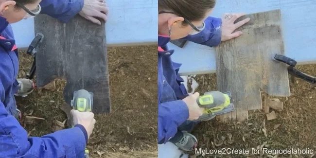 using a jigsaw to cut out antique cutting board handles, MyLove2Create for Bekob