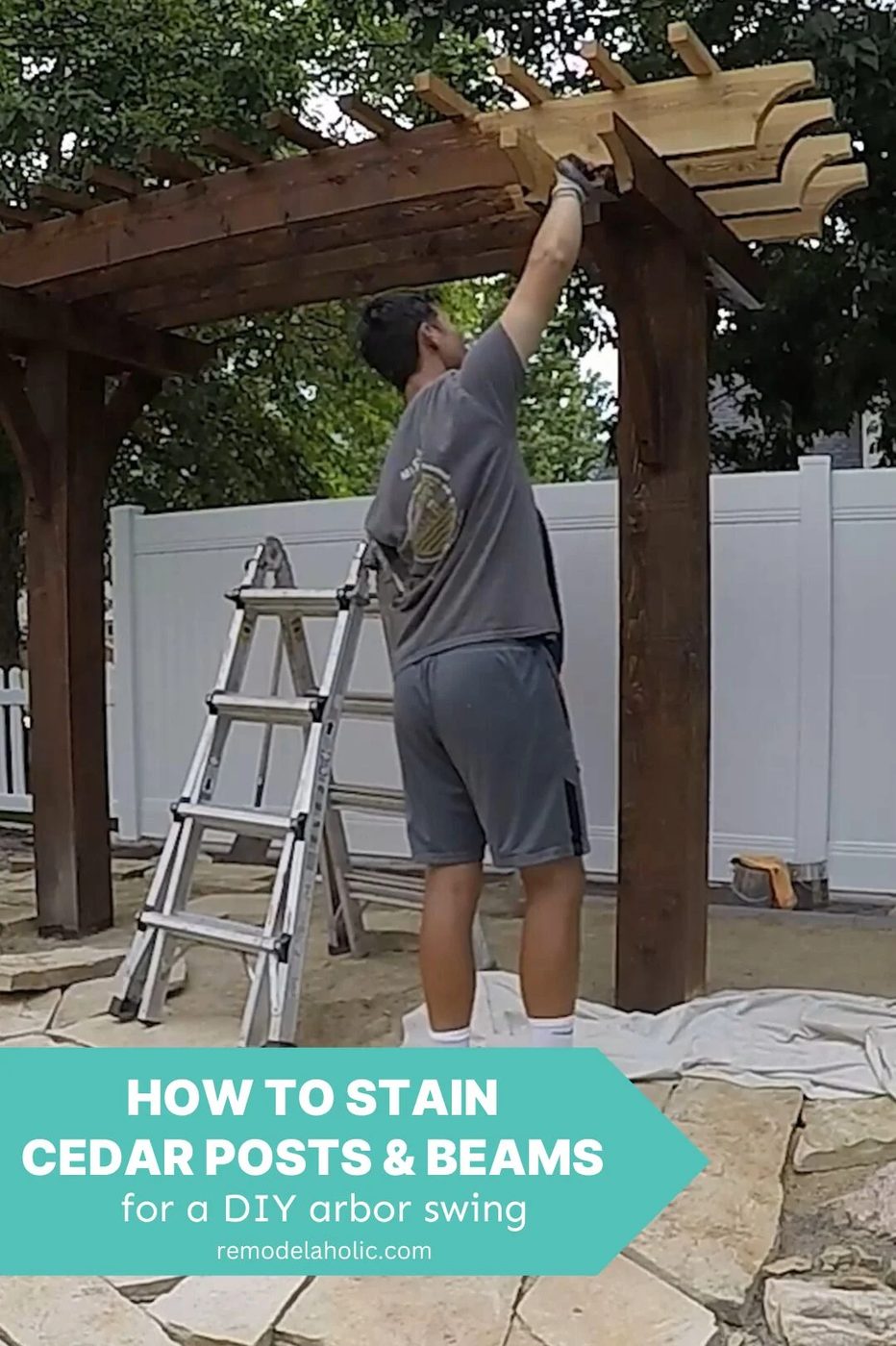 How To Stain Cedar Post Beams For Handmade Swing Arbor, Bekob