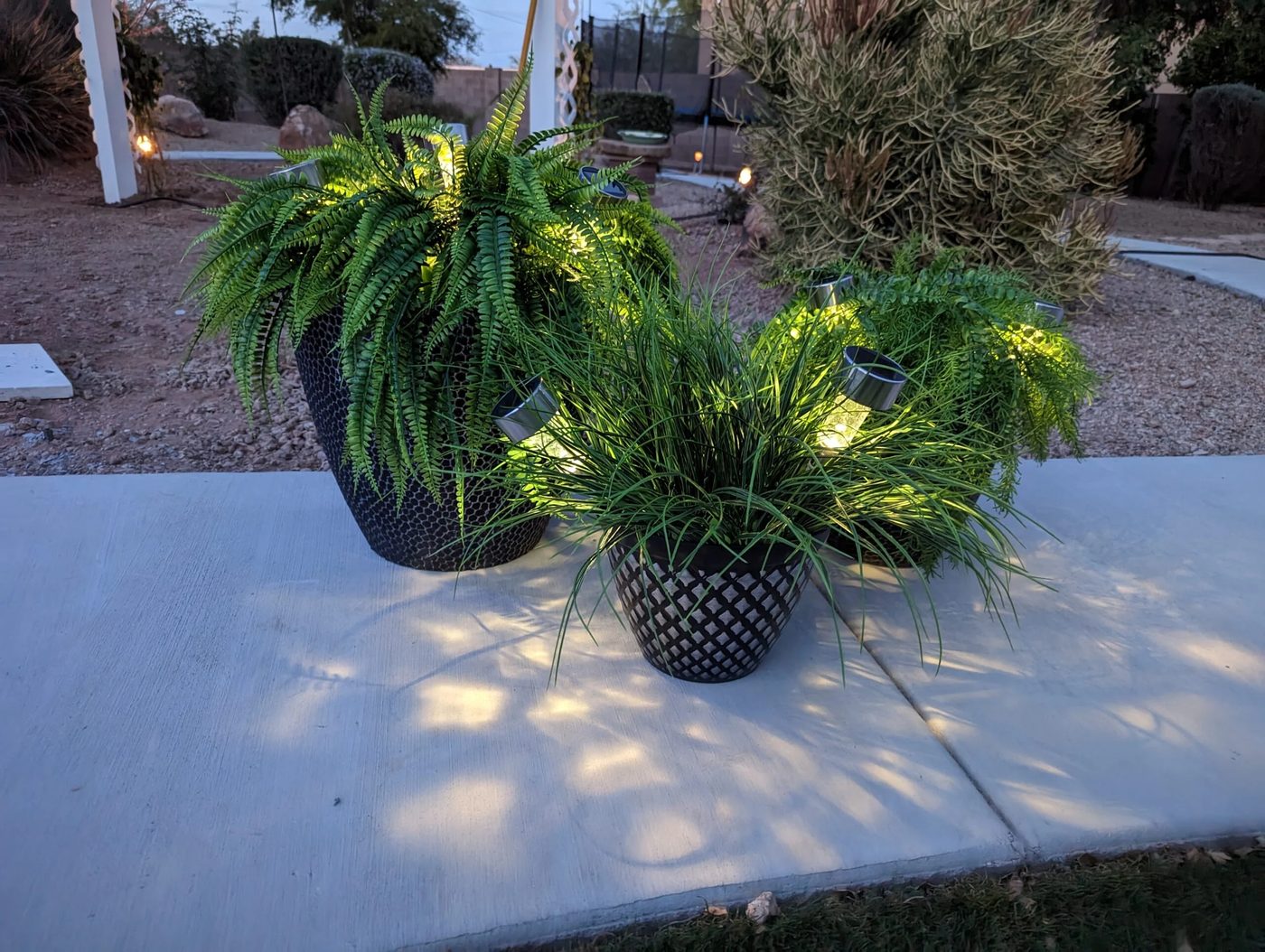 3 striking Handmade Artificial Plants for Outdoors with Sparkling Solar Lights