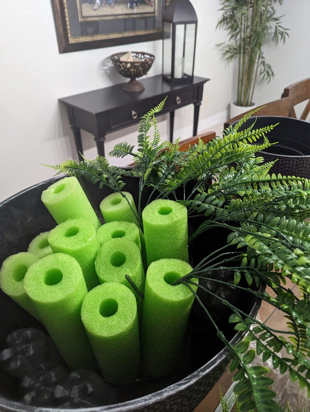 Handmade Artificial Plants for Outdoor Planter - how to use an inexpensive planter and low-cost fake plants to make a strong outdoor planter arrangement
