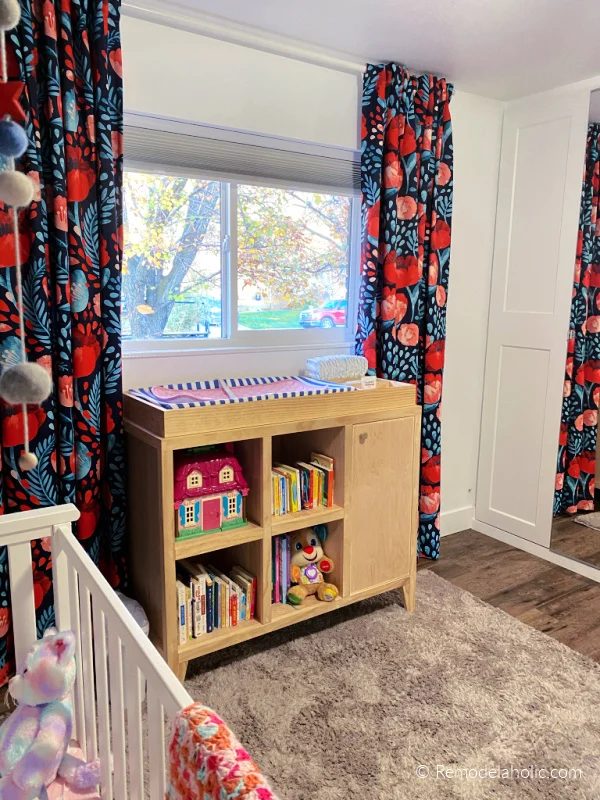 Handmade Baby Changing Table With Topper Organizer In Baby Girl Nursery Decorated In Blue Red Pink, Bekob
