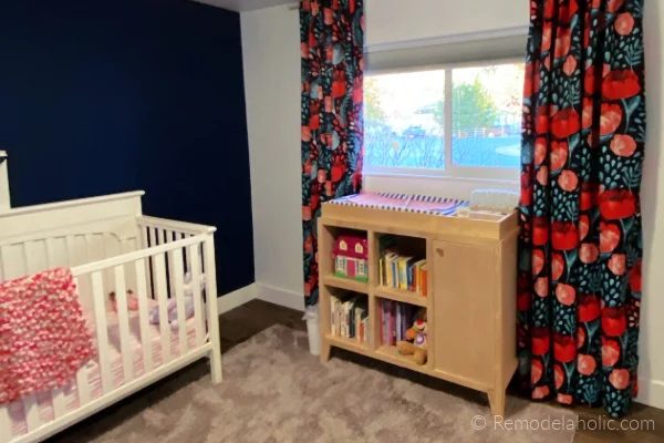 Blue Red Pink Nursery Baby Girl Room With Handmade Changing Table Cubbies And Topper, Bekob