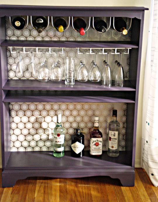 bookcase turned bar