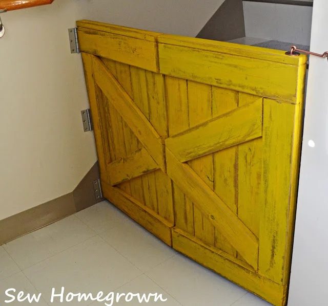 Bifold Barn Door Baby Gate For Small Stair Landing, Built By Sew Homegrown, Building Plan Design By Bekob