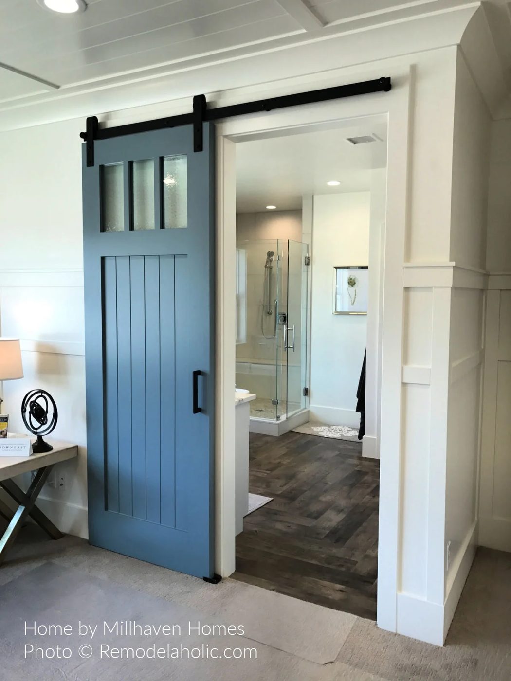 Diy Barn Door Design options Gray Shiplap Barn Door With Triple Transom Window For Bathroom UV17 H09 Bekob