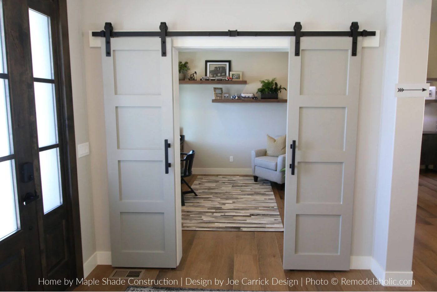 Diy Barn Door Design options Double Barn Door 4 Panel Gray With Black Hardware UVPH19 H16 Bekob