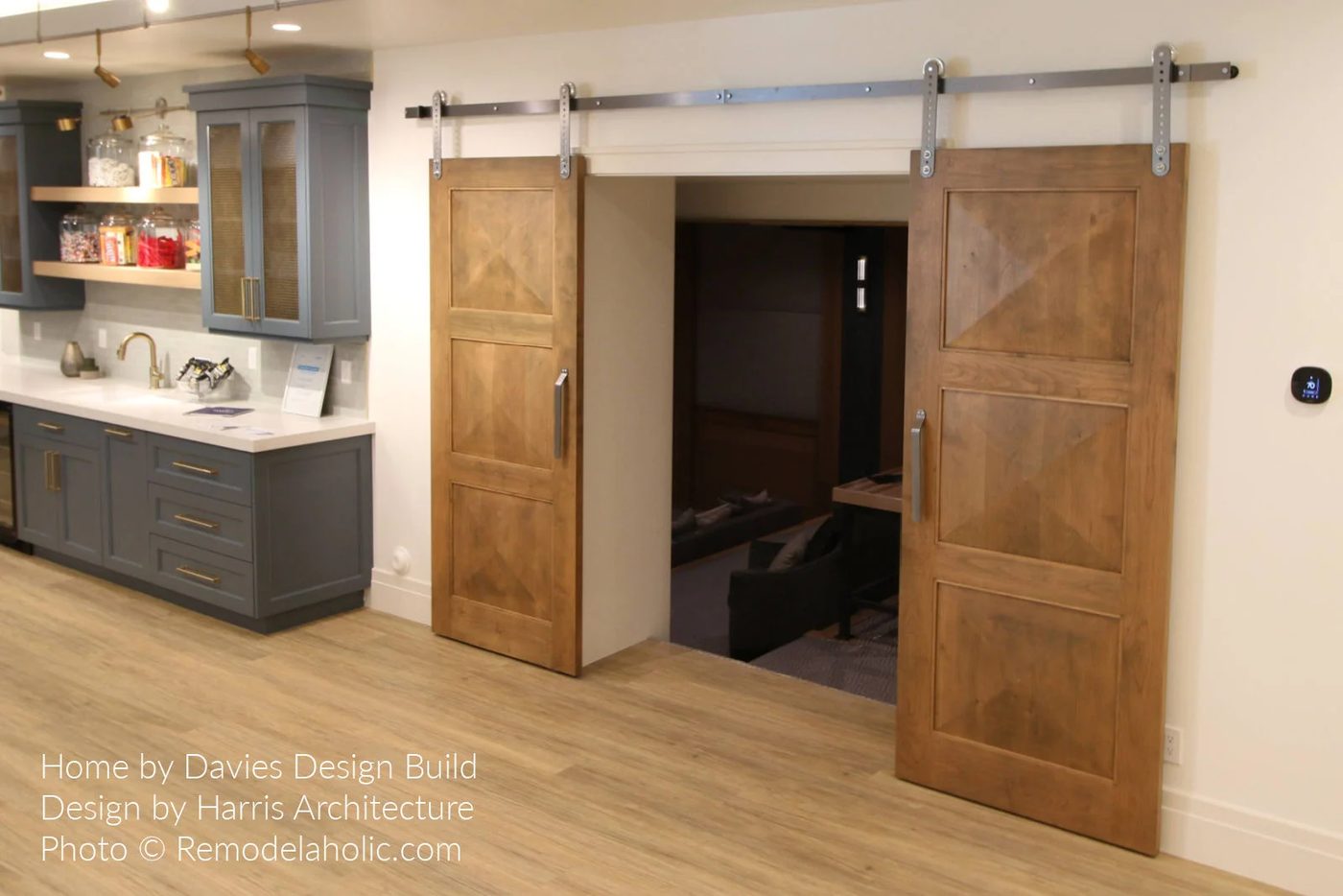 Diy Barn Door Design options Double Wood Barn Door 3 Pantel On Stainless Steel Track For Theater Room UV19 H35 Bekob
