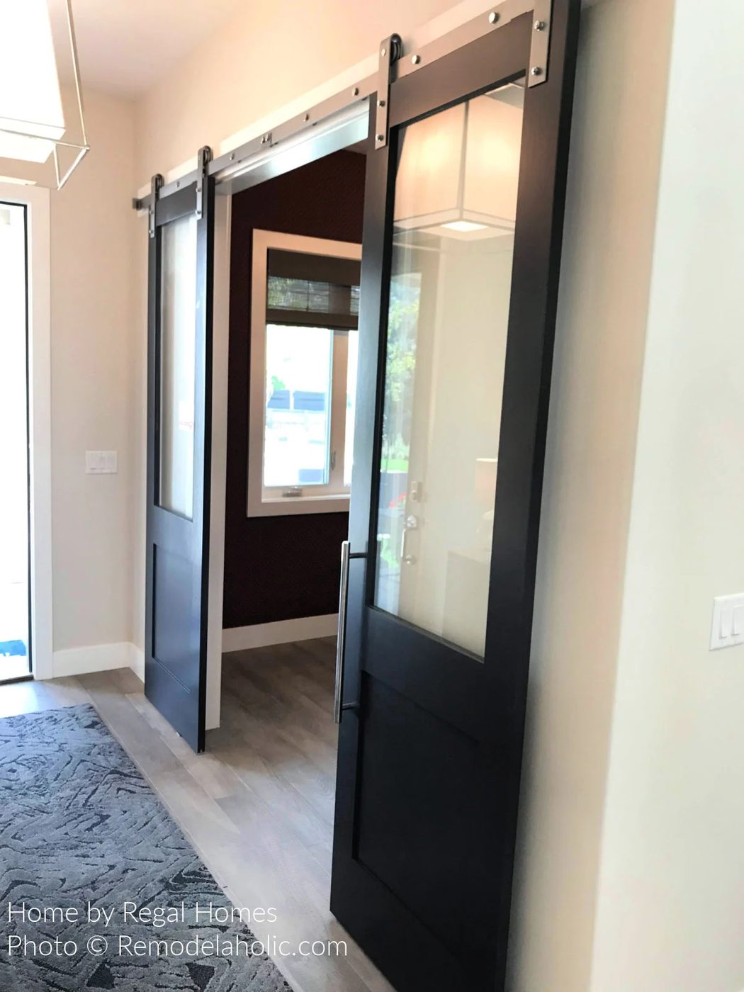 Diy Barn Door Design options Double Barn Doors Black With Large Glass Windows SL18 H05 Bekob