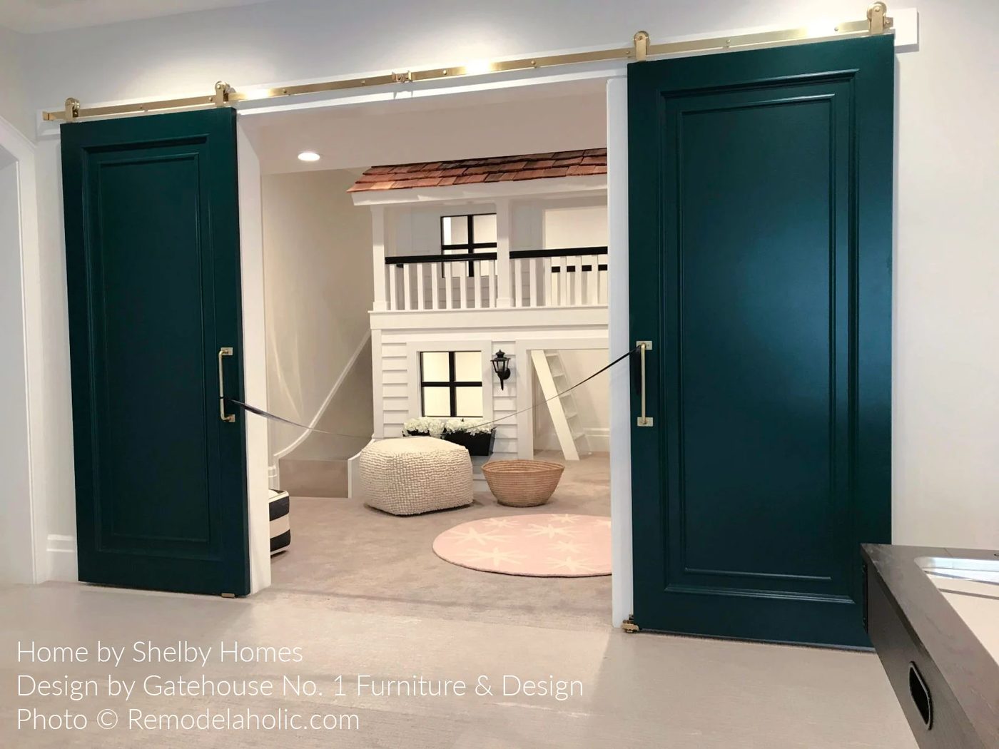 Diy Barn Door Design options Double Barn Door Raised Panel Green With Gold Barn Door Hardware For Playroom With Playhouse UV18 H30 Bekob